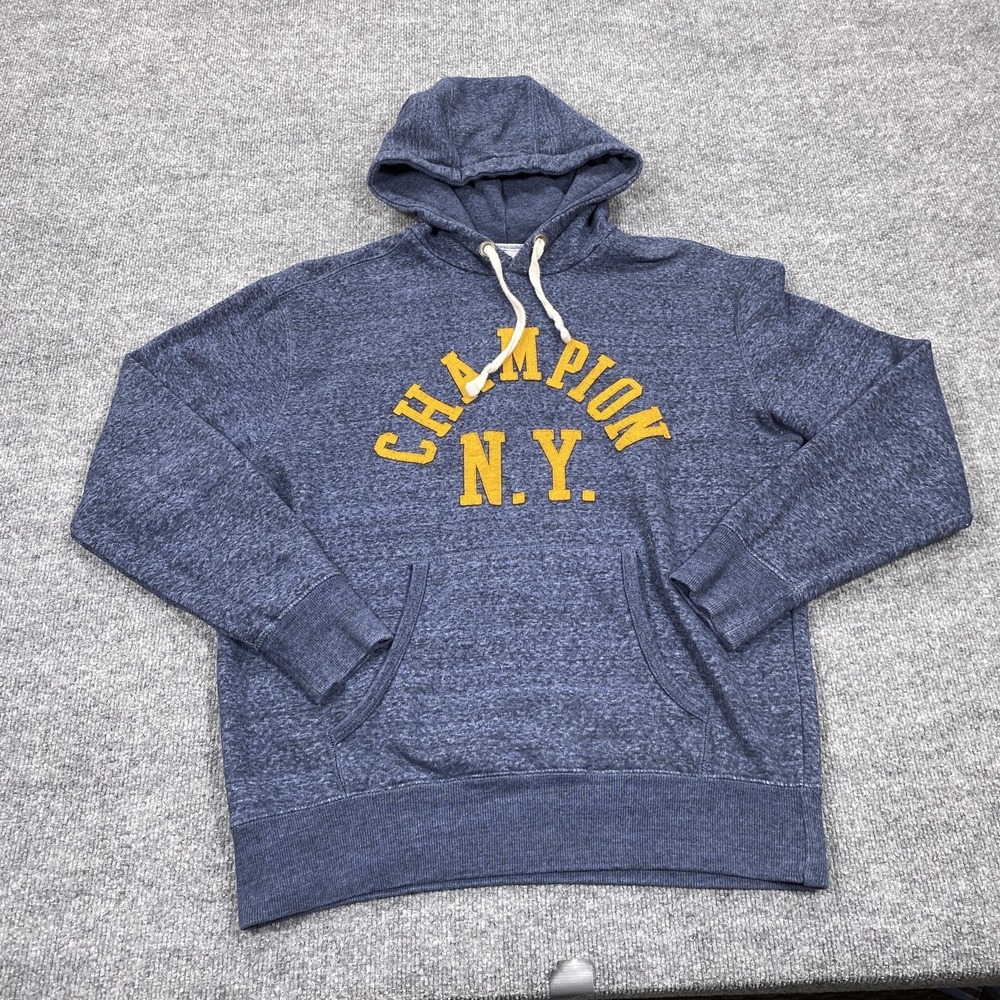 Champion Hoodie Mens Medium Blue Pullover Fleece Hooded Graphic Logo Drawstring